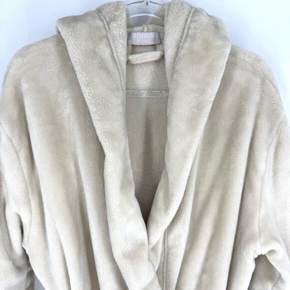Summer & Rose Plush Knee Length Hooded Robe with Pockets Beige Size L/XL - Picture 5 of 9